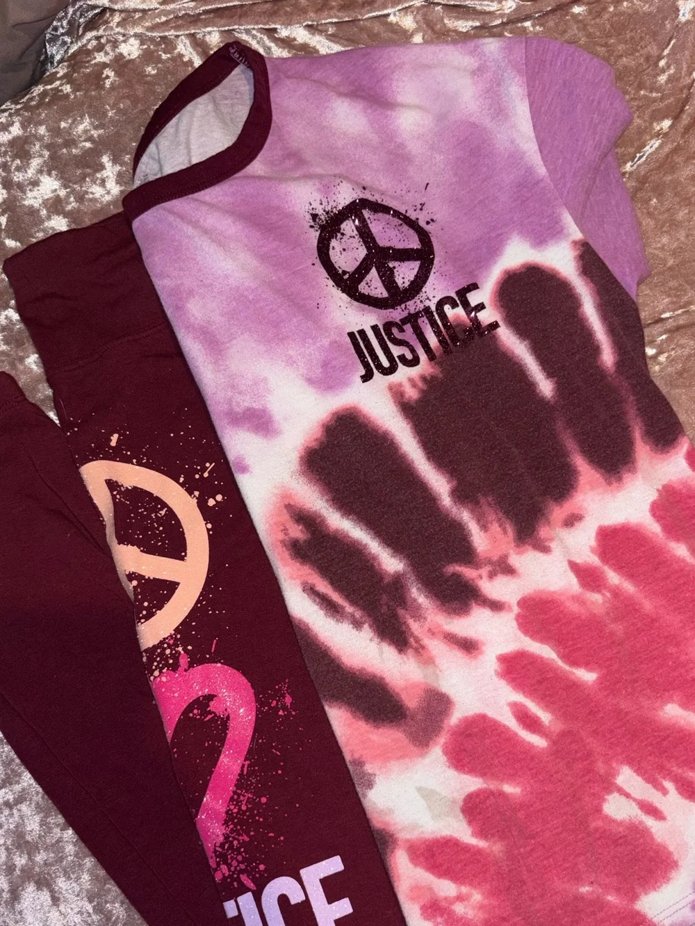 Justice Girls' Pink & Burgundy Tie-Dye Peace Graphic Tee